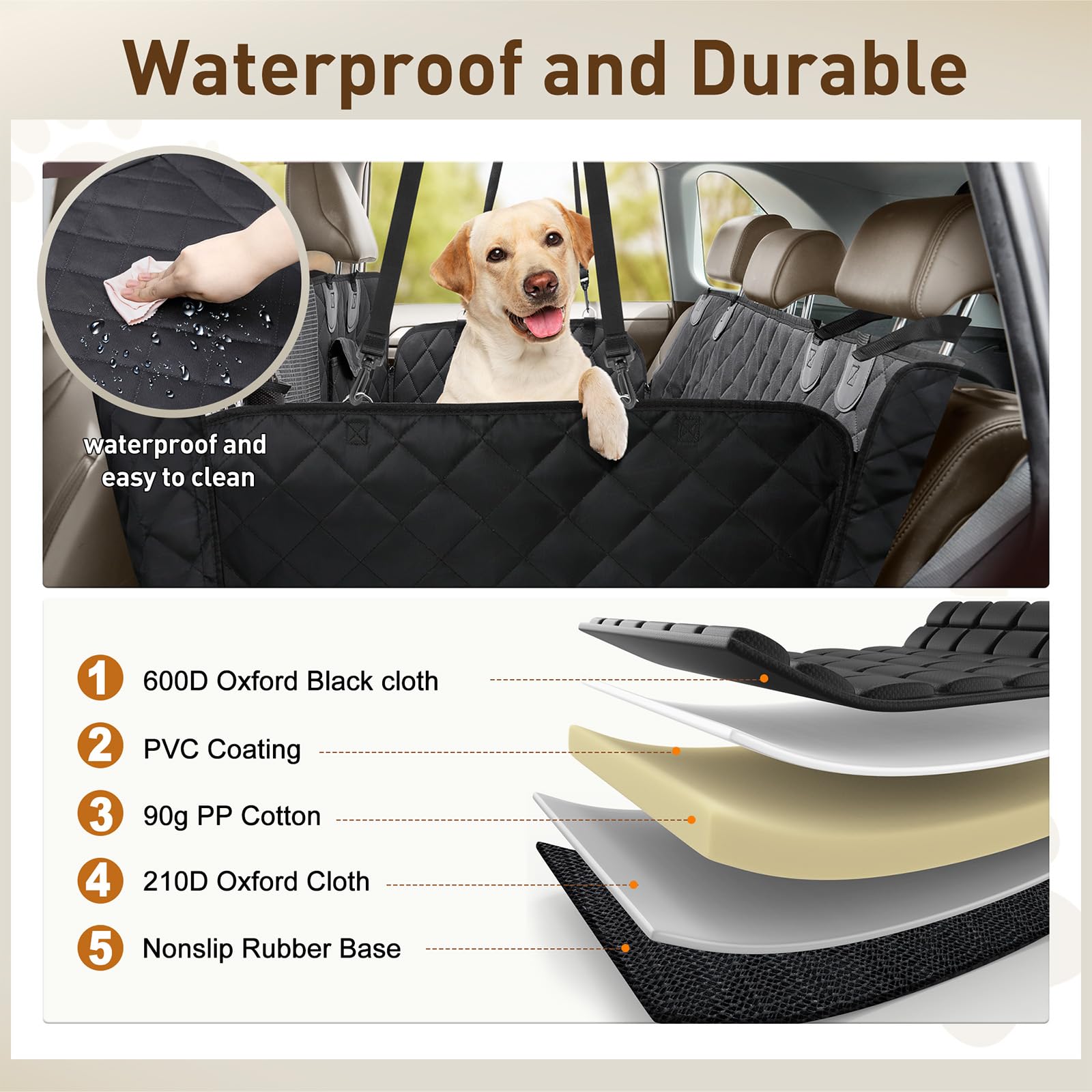 Gimars Telo Auto per Cani, 157 * 137cm Impermeabile e Antiscivolo Coprisedile Auto per Cani, 6 in 1 Universale Telo Cane Auto Sedili Posteriori con Finestra della Rete Visiva e Tasca Portaoggetti