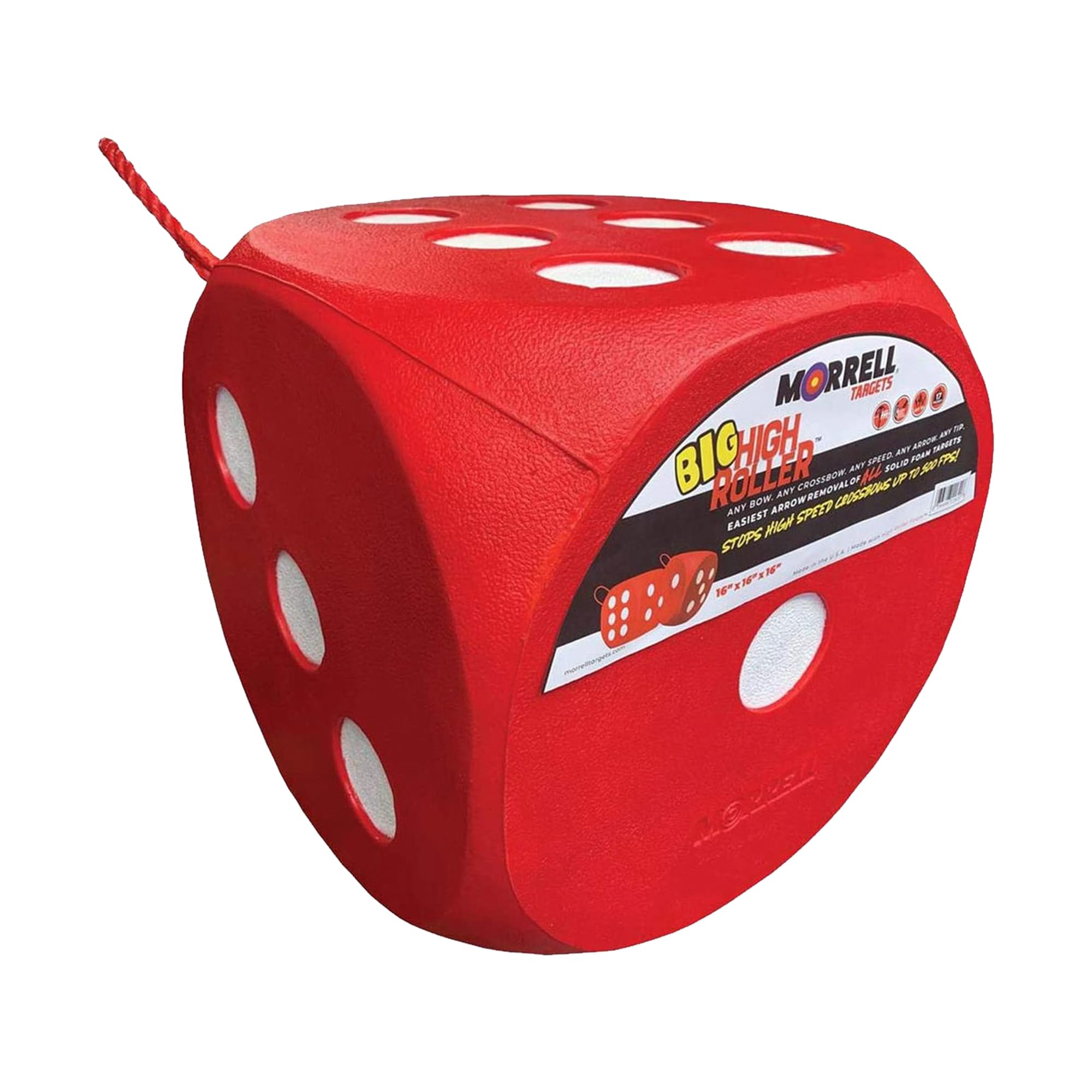 Morrell High Roller Foam Archery Target, 6-Sided Cube with 21 Bullseyes, Red - Portable Backyard Target for Broadheads, Field Points, Compound Bows and Crossbows, Built-in Carrying Handle