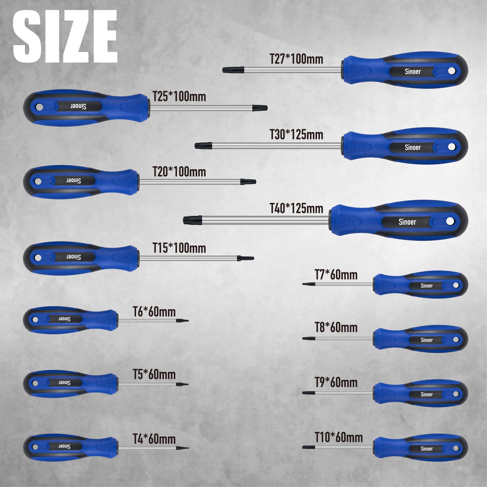 Sinoer set di cacciaviti magnetici Torx, in acciaio cromo-vanadio, kit cacciaviti, 14 pezzi, T4 - T40 Torx screwdriver.