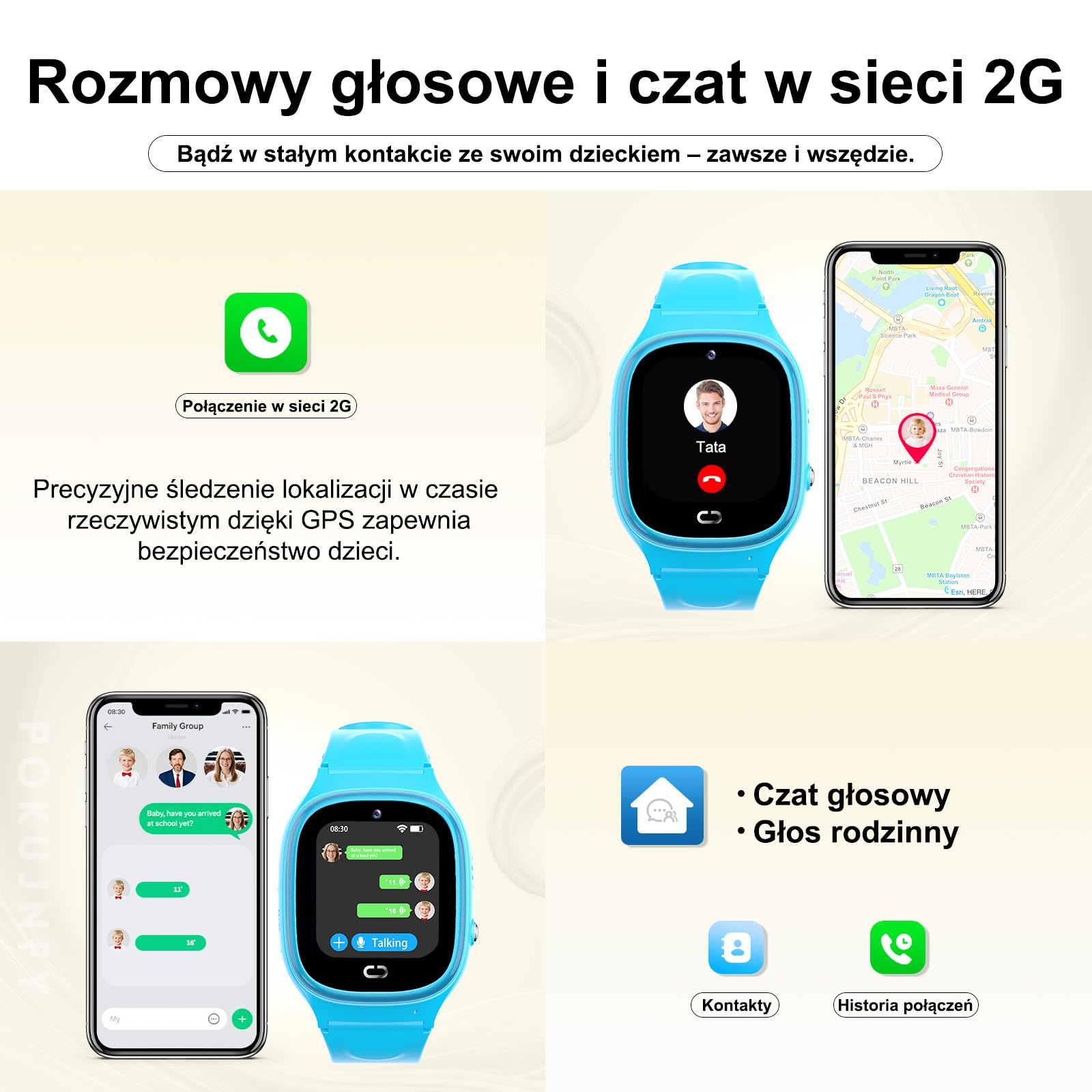 Smartwatch dla Dzieci z GPS Rozmowy Telefoniczne Czat SOS Kontakty | Budzik Gra IP68 Wodoodporny Tryb Klasowy Zegarki Cyfrowe Smartwatch Dziecięcy Chłopcy Dziewczynki Urodziny Prezenty