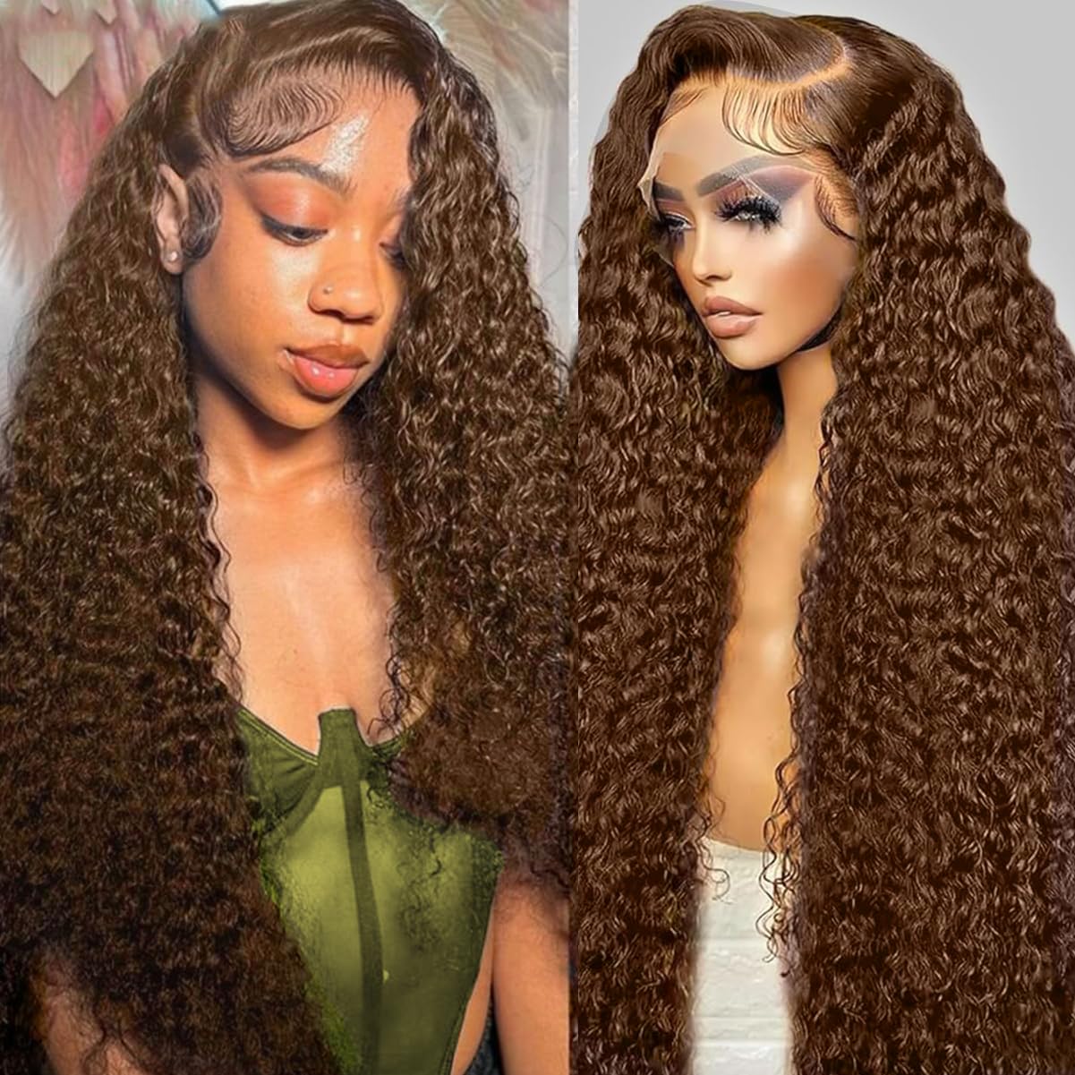 BIANFA Chocolate Brown Deep Wave Wigs 13x6 HD Transparent Lace Front Wigs 4# Brown Colored Human Hair Wigs for Women Pre Plucked with Baby Hair 220%