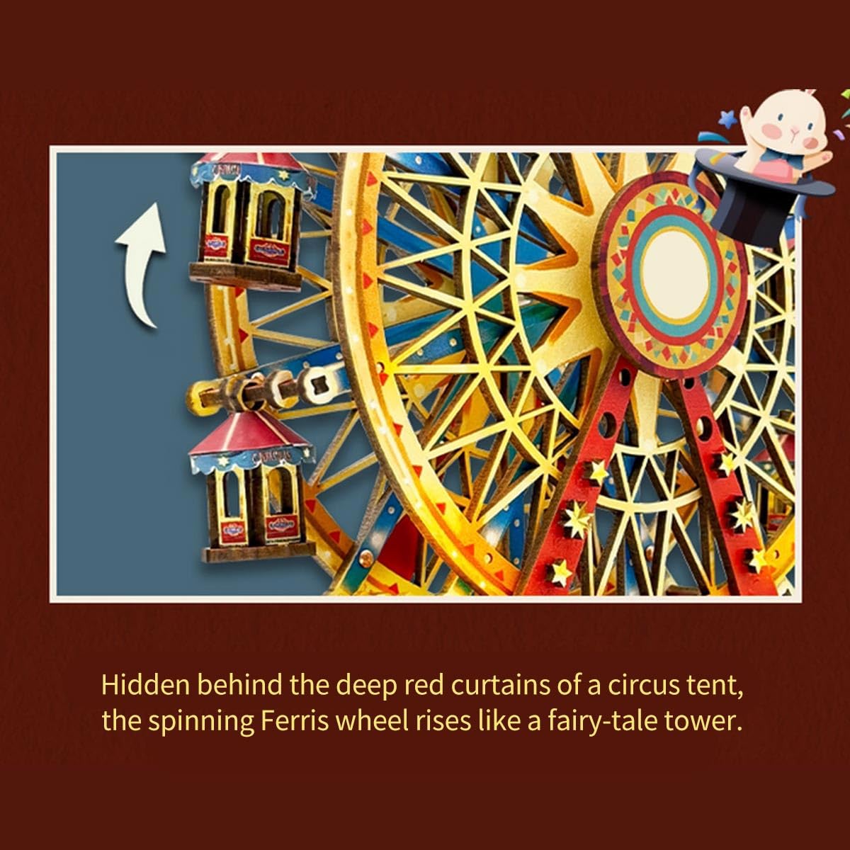 3D Holzpuzzle, 3D-Holz-Century-Riesenrad-Spieluhr, DIY-Set, rotierende Lichter, 367-teilige Schreibtischdekoration