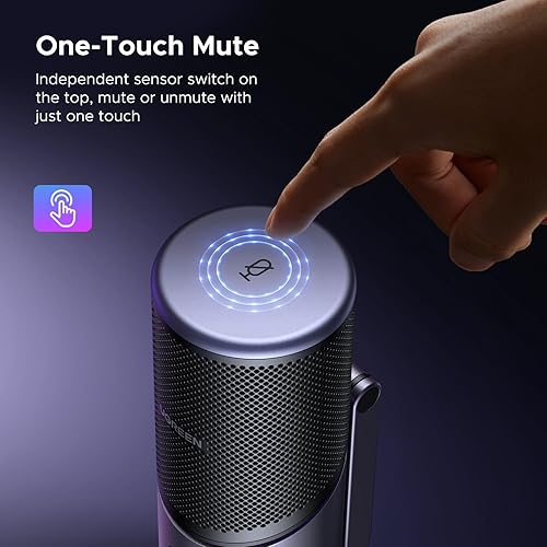 Miniatura 6 de UGREEN Micrófono para PC, micrófono USB con luces RGB, botón de silencio, 24bit96kHz, patrón polar cardioide, control de volumen, micrófono de