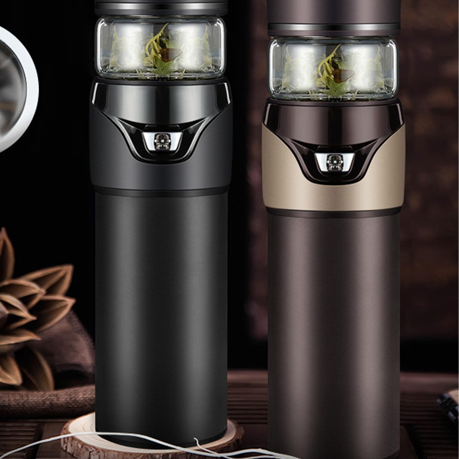 Taza de Viaje para té, Botella de té de Acero Inoxidable con Infusor, Diseño de Doble Pared, Elegante Juego de Tazas para un Aislamiento Duradero (BROWN)