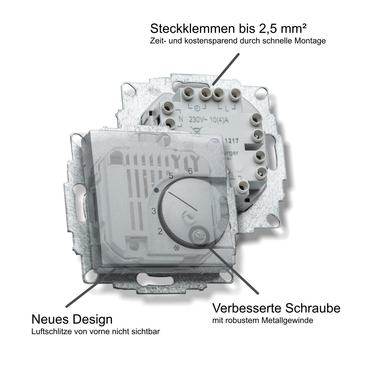 Halmburger Raumthermostat RTR-5510rg inkl. Busch Jäger balance® SI Rahmen 1721-914 in alpinweiß mit Abdeckung 55x55mm für Fußbodenheizung Stellantriebe 230V stromlos geschlossen