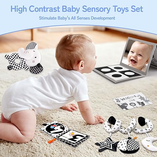 Miniatura 7 de Juguetes sensoriales para bebés de alto contraste para recién nacidos, en blanco y negro, para desarrollo cerebral de 0 a 6 a 12 meses, juguetes