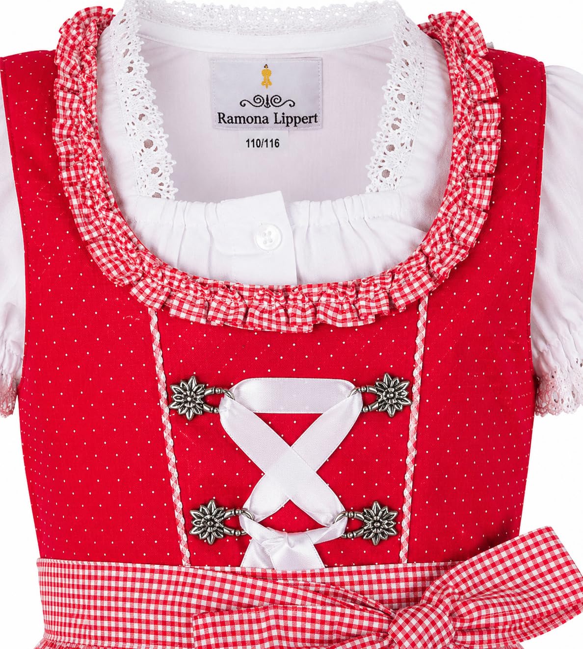 Ramona Lippert Kinderdindl Nele rot mit Bluse und Schürze, 3 teilig