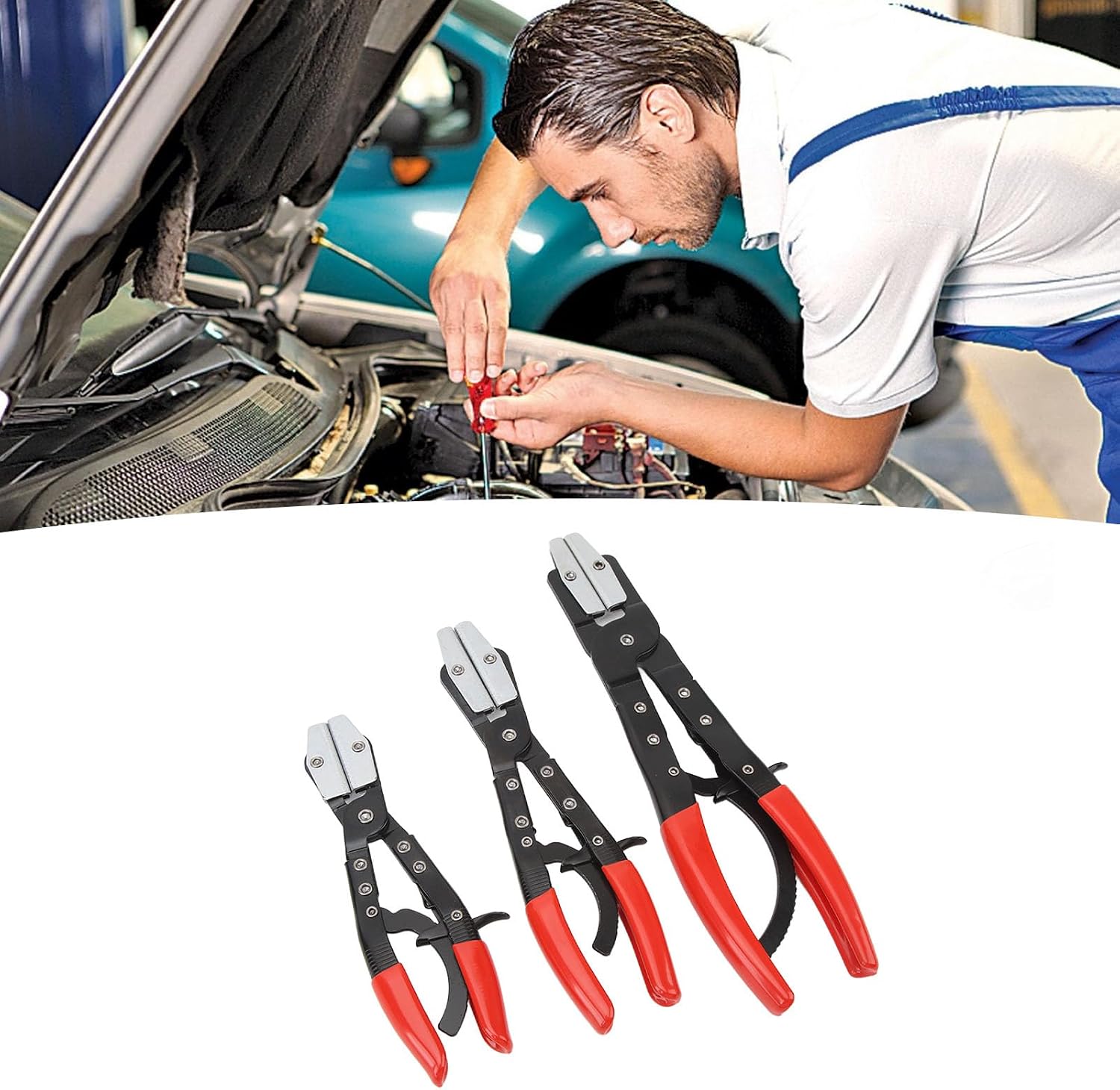 3Pcs Hose Clamp Line Pliers Set, Hose Pinch Off Pliers Tool, Adjustable Anti Slip Handle Hose Pincher Pliers for Automobile Radiator Coolant Fuel Line, Metal Construction with 8in