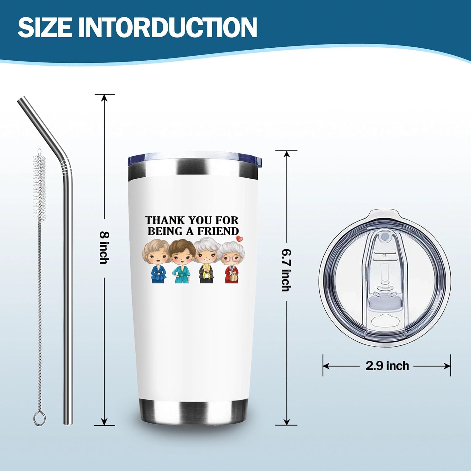 Thank You for Being A Friend Mug - Golden Girls Merchandise Gift for Friends , Friendship Birthday Mothers Day Gifts for Women Buddies Besties - Iced Coffee Tumbler Cup with Lid Straw 20 OZ (White) - Image 5