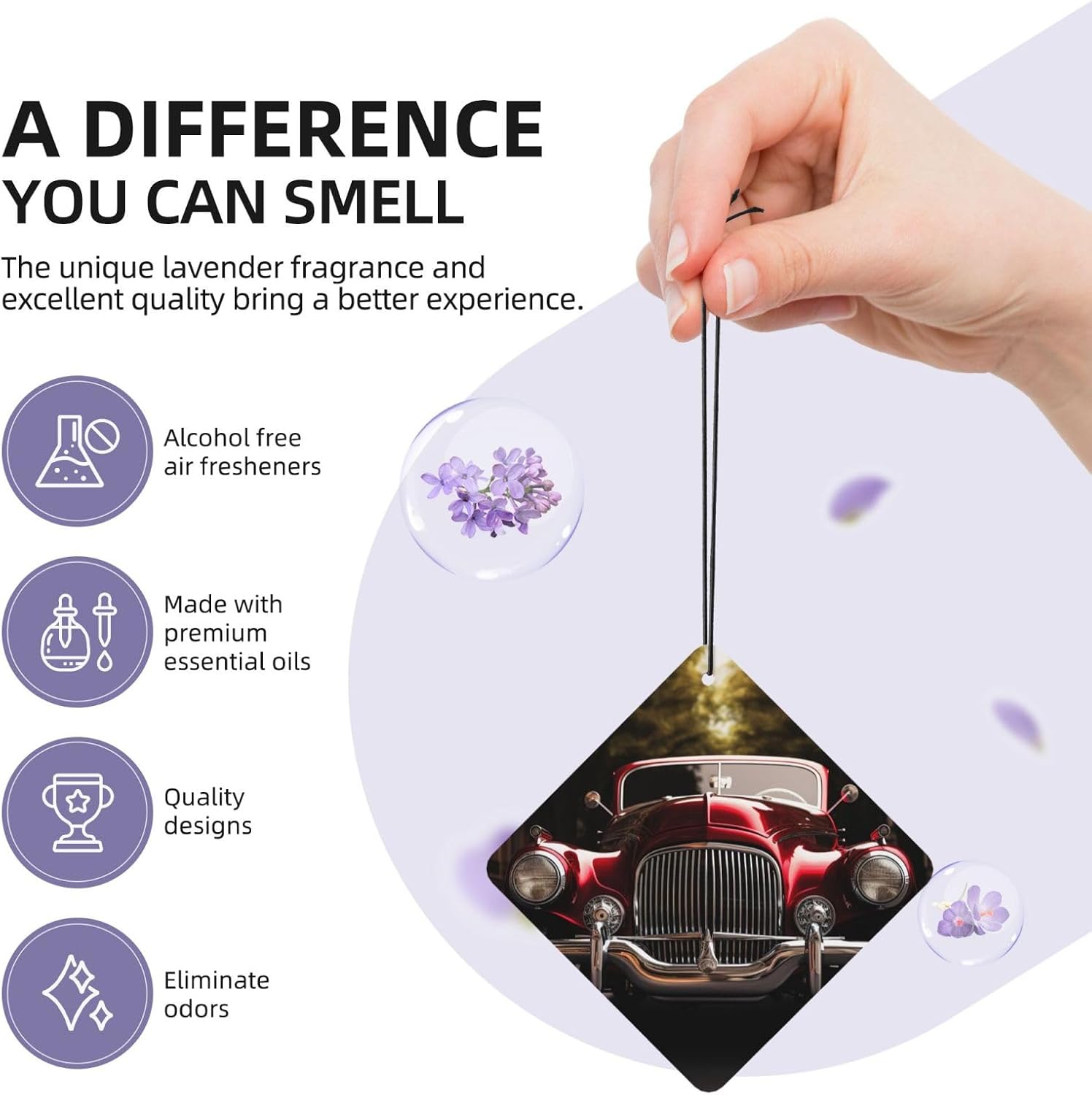 Classic Car Car Air Fresheners Cards 4 Pcs Long Lasting Car Fresheners Gifts for Men Women Auto Aromatherapy Tablets Hanging Scented Card Rearview Mirror Pendant - Lavender Scent image 5