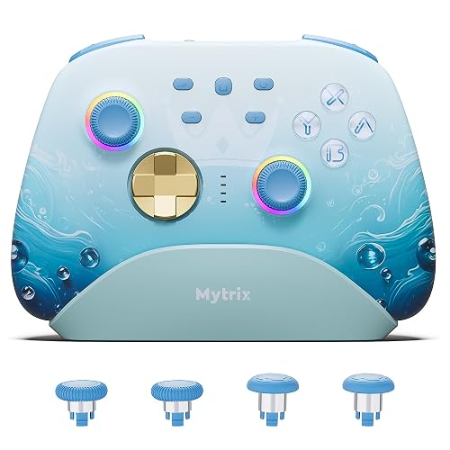 Mytrix Wireless Switch Pro Controllers with Charging Dock, Bluetooth Controller for Nintendo Switch/Lite/OLED with Hall Effect Joysticks & Trigger, Compatible with PC/iOS/Android/Steam (Aqua Blue) - Blue