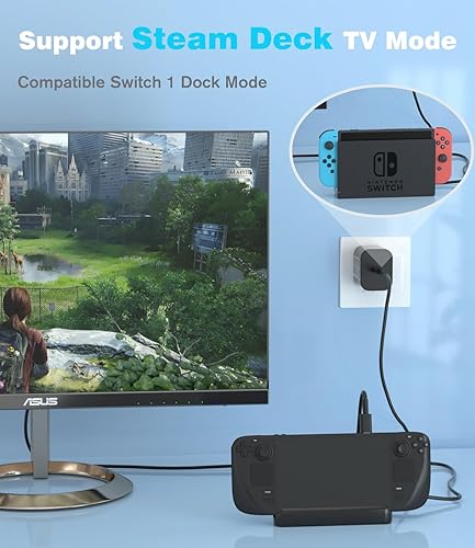 Miniatura 4 de Cargador para Nintendo Switch 2 Steam DeckSwitch y PS5 compatible con modo de TV, salida 60 W Max para Nintendo 2 con cable de carga de 5 pies,