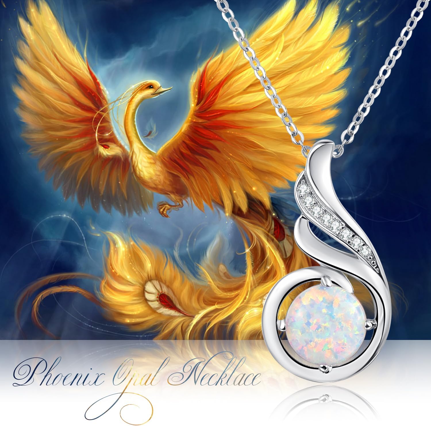 KINGWHYTE Opal Necklace 925 Sterling Silver Phoenix Princess Necklace, Opal Pendant for Women Birthstone Jewelry Birthday Gift for Her - Image 3