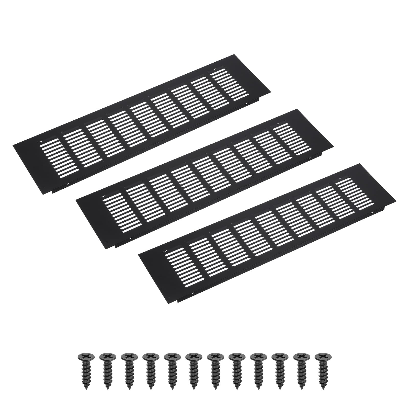 PATIKIL 16 x 4 Inch(400mm x 100mm) Rectangle Ventilation Grille, 3PCS Aluminum Air Vent Cover Louvered Ventilation Cover with Mounting Screws for Cabinet Closet Door Wardrobe, Black