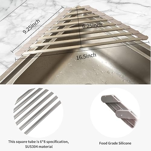 Miniatura 9 de Escurridor de platos triangular para fregadero de esquina enrollable, plegable, de acero inoxidable, multiusos, para colocar sobre el fregadero,