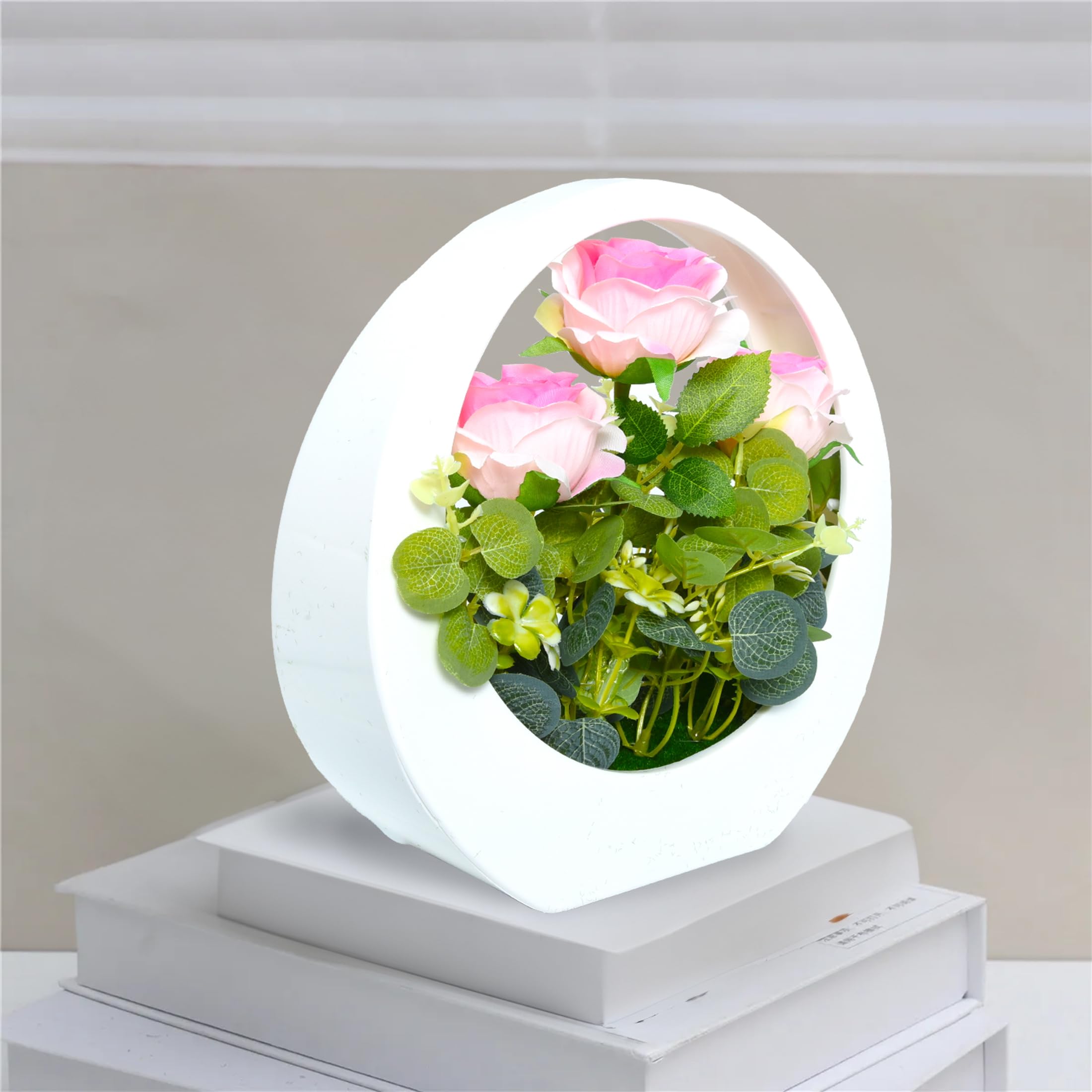 Cortina Plastic Artificial Flower with Hanging Round Basket for Home Courtyard Decoration | Great for Gifting - Pink - 29X29 CM 3