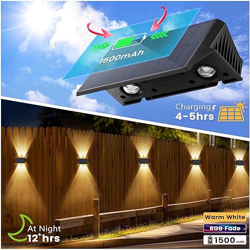 Miniatura 2 de Luces de valla alimentadas por energía solar, paquete de 6 luces solares para valla hacia arribaabajo, botones flexibles, IP67 impermeable para