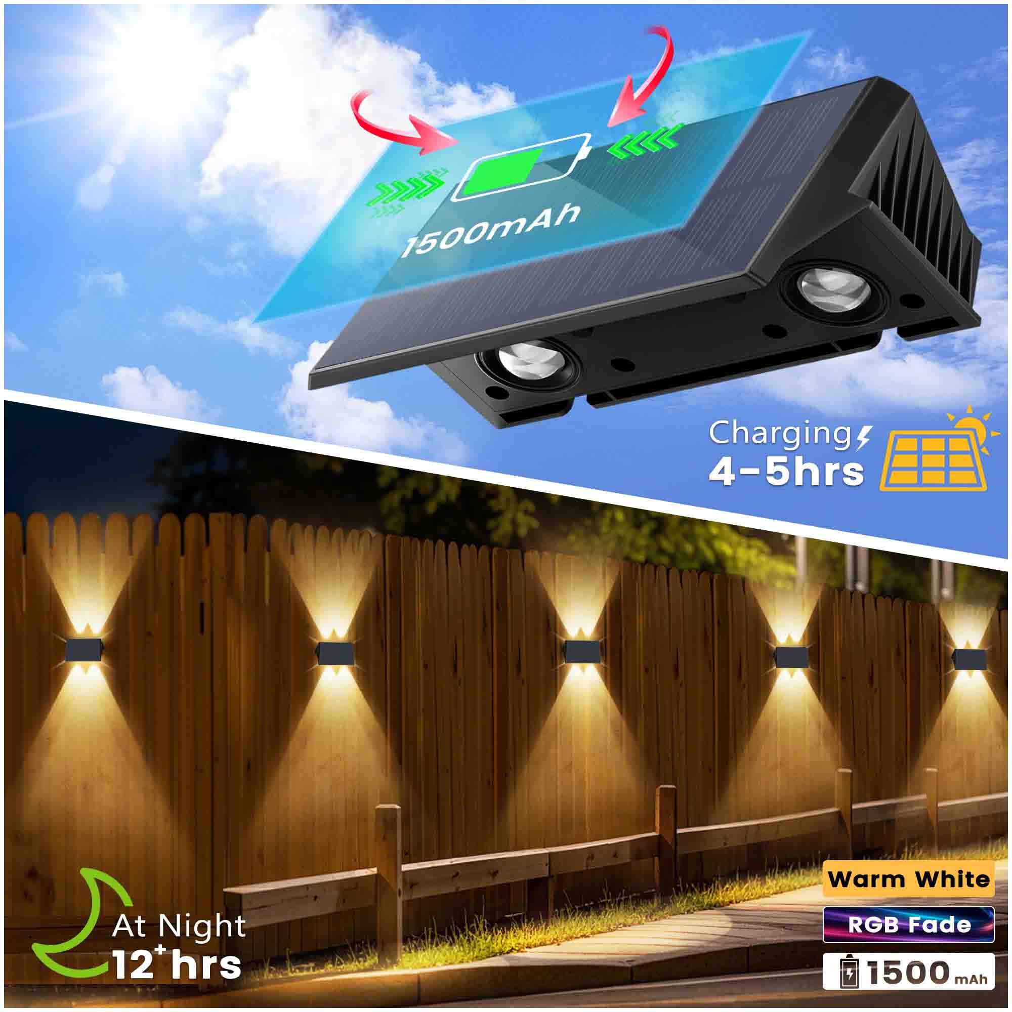 IIRARA Lampada Solare da Esterno di Nuova Generazione 2025 Alto e Basso Luci Solari Esterno Bianco Caldo e RGB Illuminazione per Esterni 100LM Applique da Esterno Solare IP67 per Vialetto 6 Pezzi