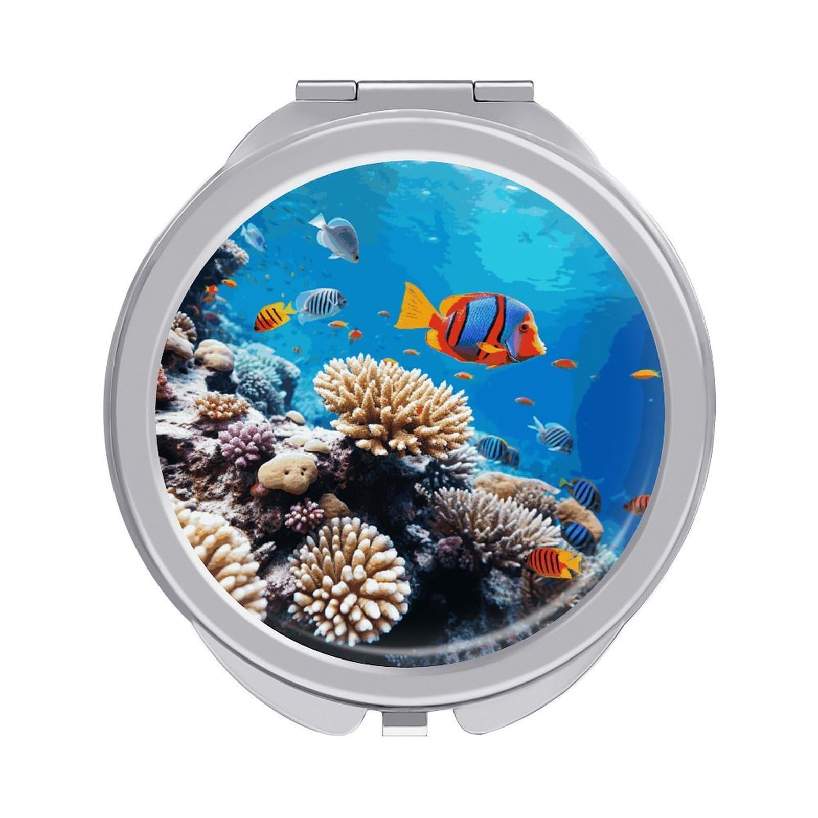 FekiLoot Ocean Tropical Fish Coral Travel Makeup Mirror 2 X /1 X Magnifying Slim Pocket Mirrors Compact for Purse Travel Makeup Mirrors for Pocket, Handbag, Purse Women Gift