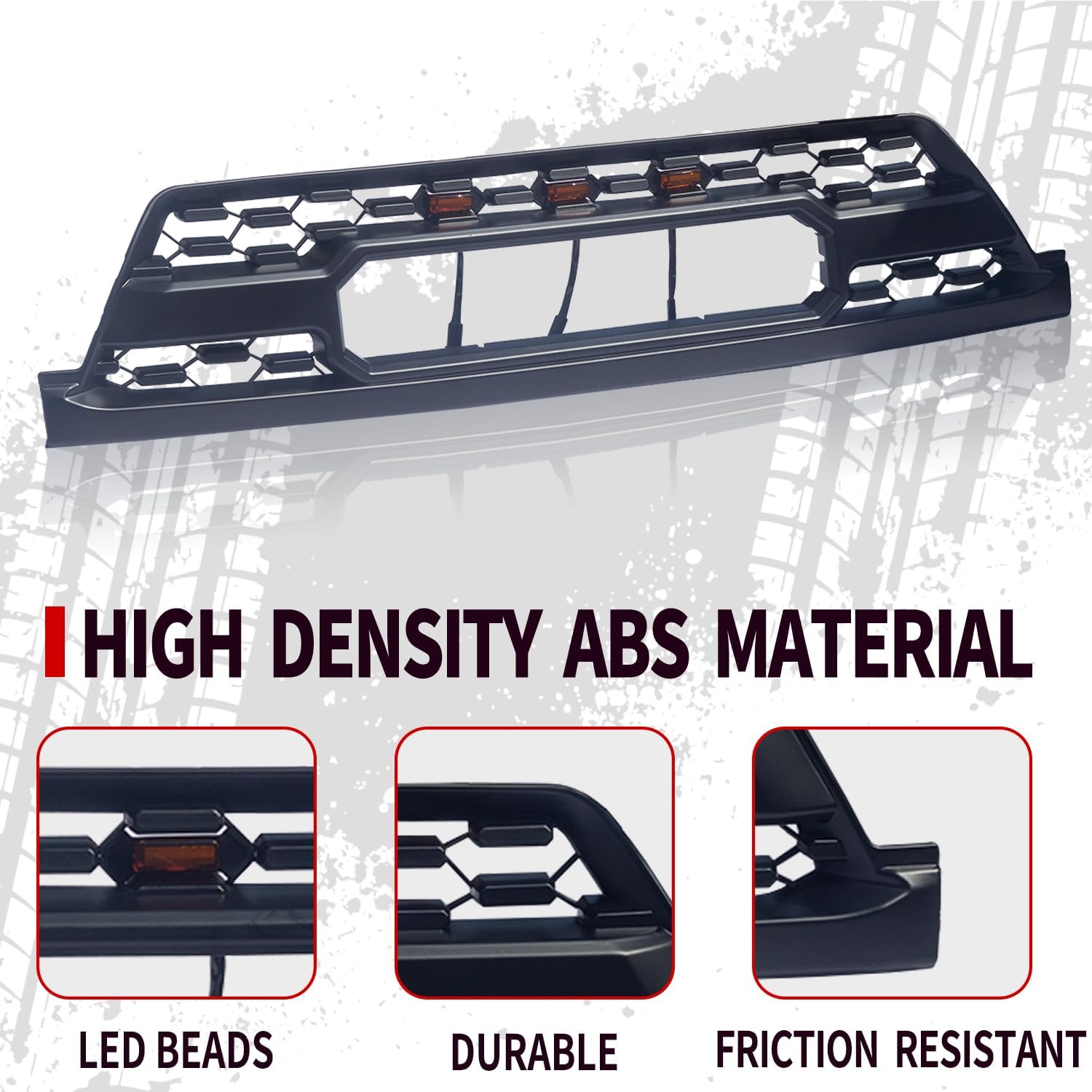 Front Grille for 4Runner 2003 2004 2005, Front Bumper Mesh Grill Replacement with 3 Amber LED Lights Accessories, Easy to Insatll, Matte Black