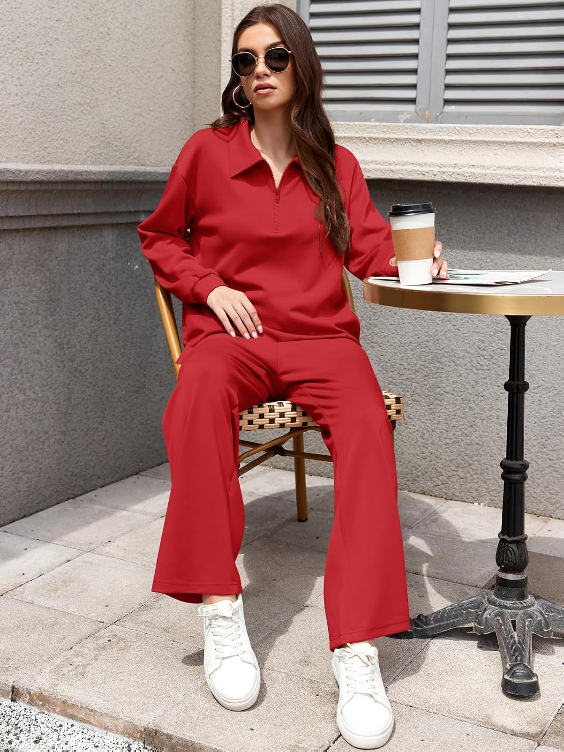 VUTRU Women Pant Set 2 Piece Matching Lounge Outfits Zip Up Travel Casual Tracksuit Airport Wear Fall Clothes - Image 6