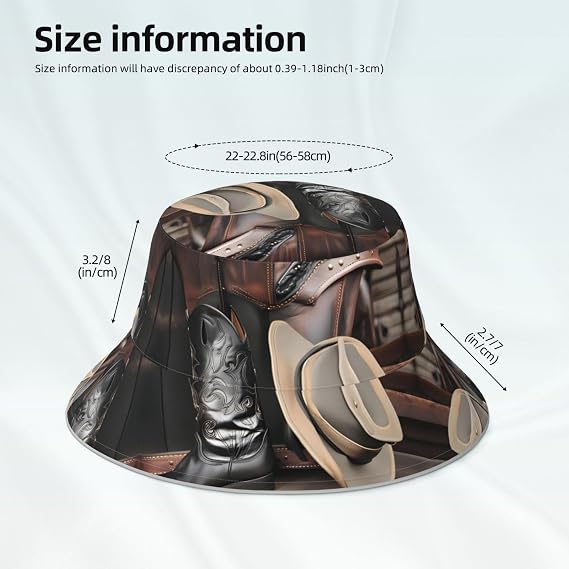 Cowboy Black Hat Western Boots Double-Sided Fisherman hat, Outdoor Mountaineering Sun hat for Men and Women, Folding Travel Beach Fishing Sun hat