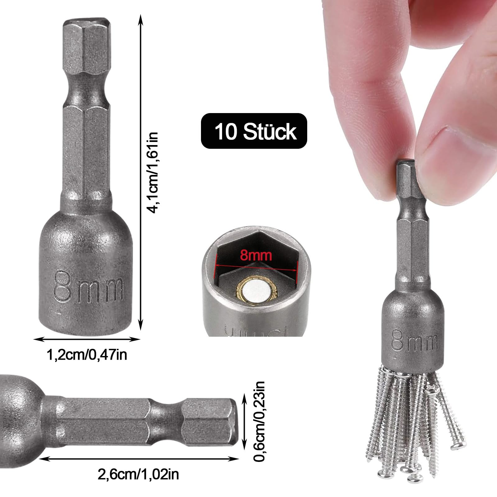 10er Set Magnetische Sechskant-Stecknüsse – 8 Mm, Chrom-Vanadium-Stahl, Für Akkuschrauber & Bohrmaschinen