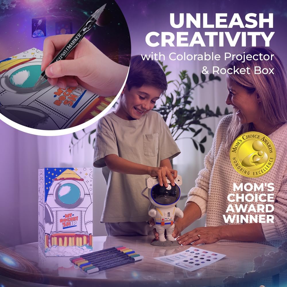 Mind-Glowing Color My Astronaut Galaxy Projector - DIY Spaceman Night Light with Acrylic Markers Kit - Paint Your Own Lamp - Unique Birthday Gift for 5-10 Year Old Boys