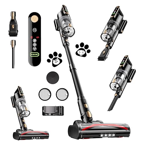 Cordless Vacuum Cleaner, 45Kpa 50 Mins Runtime Self-Standing Stick Vacuum Cleaners for Home, Powerful Suction, Lightweight, LED Touch Screen 8 in 1 Vacuum for Pet Hair, Carpet, Hardwood Floor, Black - Black