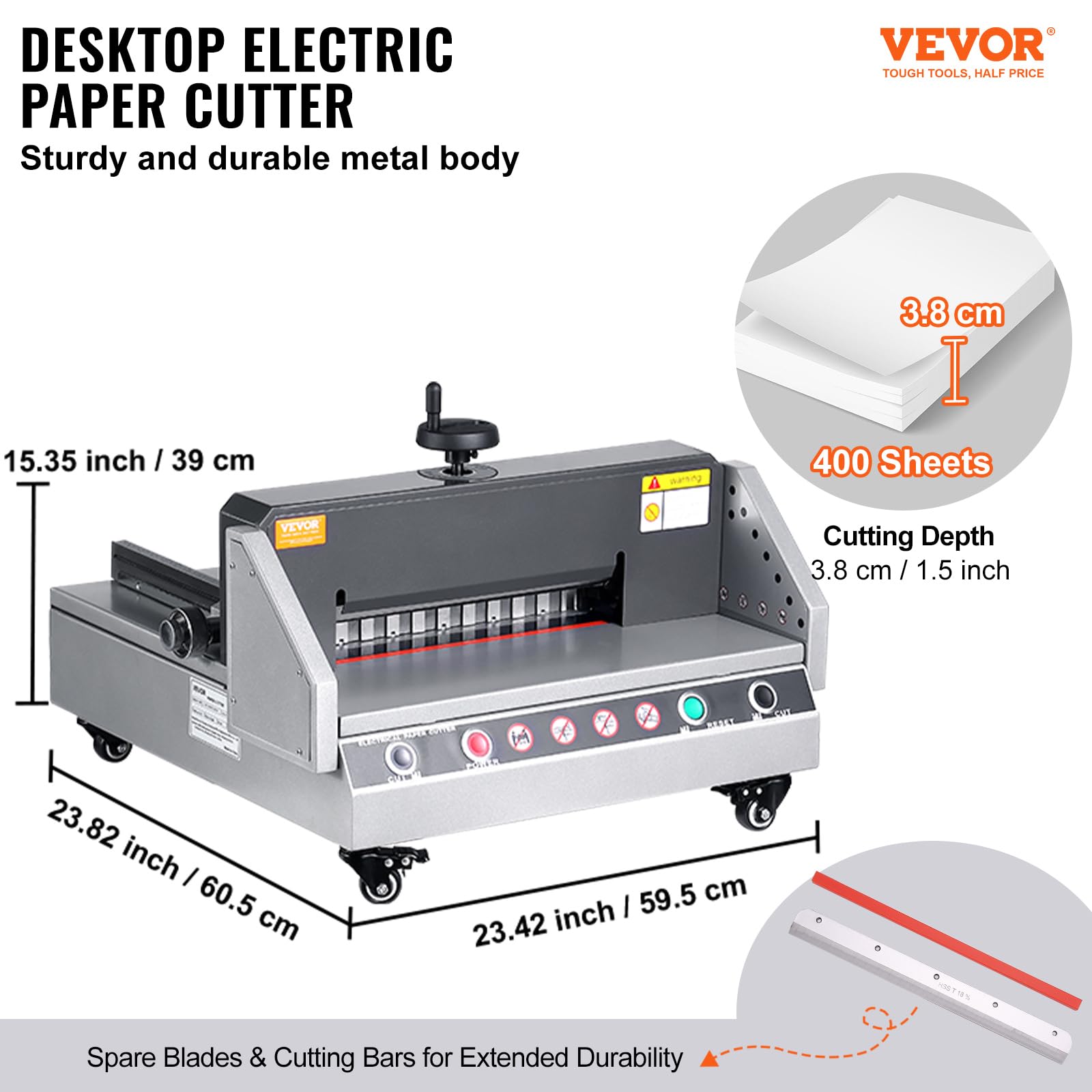 VEVOR Papierschneidemaschine, Schnittbreite von 0 – 330, elektrischer Papierschneider, Lenkrad und Stahlklinge, Papierschneider, 360°-Rollen