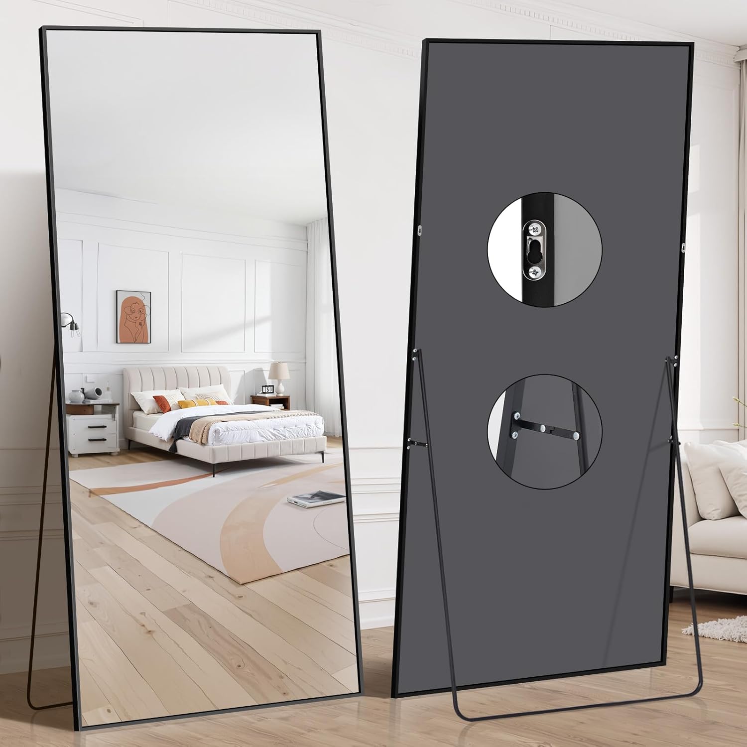 76"x34" Floor Mirror Full Length - Standing Mirror with Aluminum Alloy Frame, Large Body Mirror for Bedroom, Living Room, Wall Mounted or Leaning