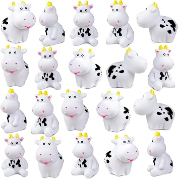Rubber Cow Bath Toy for Kids, 20Pcs Cute Water Cows Squeak Mini Farm Animals for Boy Girl Baby Shower Birthday Party Favors Gifts Decoration
