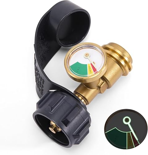 Propane Tank Gauge, QCC1/Type1 Propane Level Indicator Connector, Leak Detector Gas Pressure Meter, Gas Adapter Universal for BBQ Gas Grill, Griddle, Camp Stove, Gas Pizza Oven, Fire Pit, RV Camper