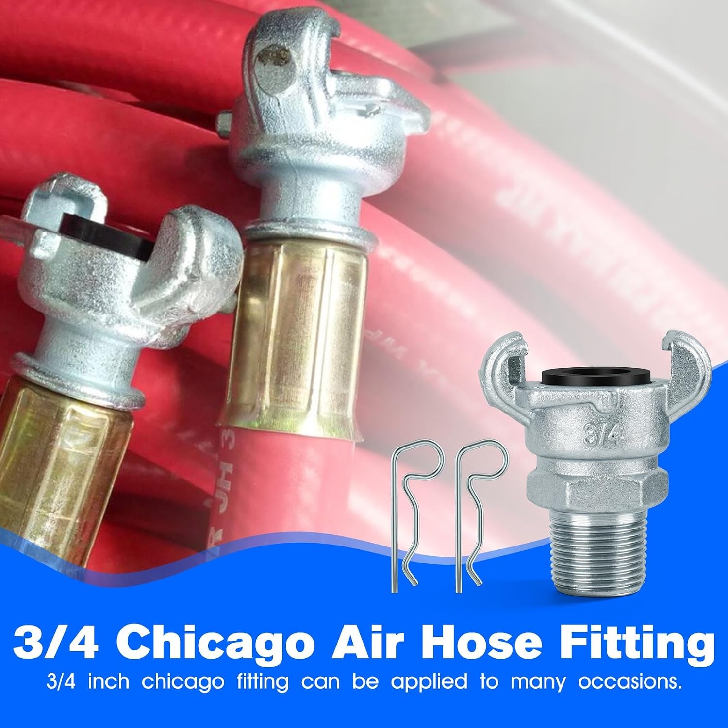3/4 Chicago Fitting for Air Hose Fitting, NPT Male End Chicago Fittings,With Iron 2 Lug Chicago Style Universal Hose Coupling,3/4 Air Hose Fitting Adapter