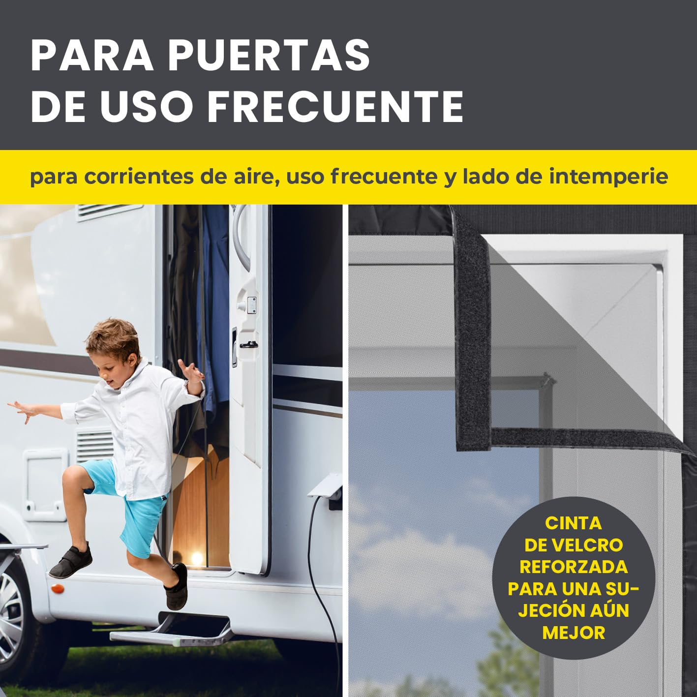 EASYmaxx Cortina mosquitera para caravana de 60 x 180 cm, mosquitera con cinta magnética XXL, puerta de protección contra insectos para caravanas, mosquitera magnética con cierre automático