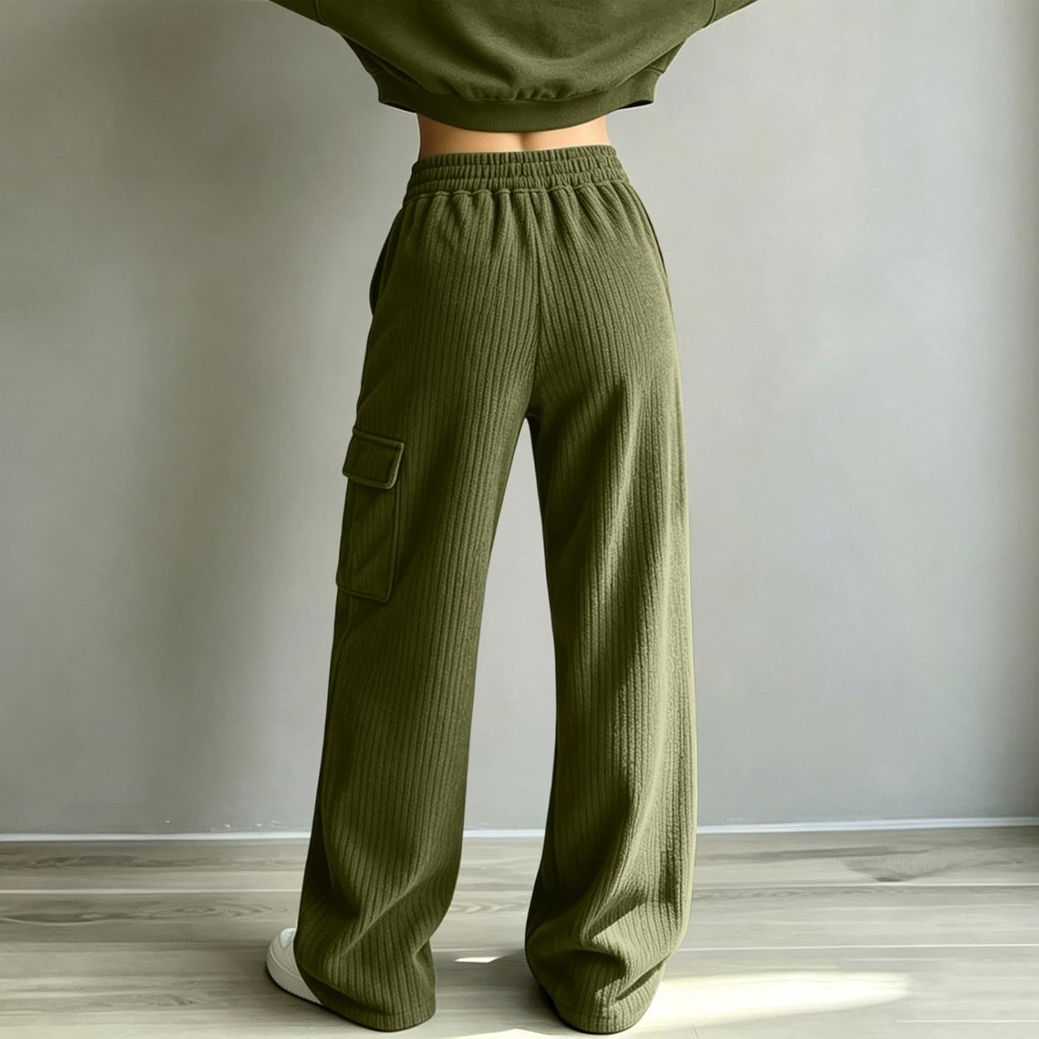 Women's Cargo Sweatpants Wide Leg Corduroy Pants with Pockets