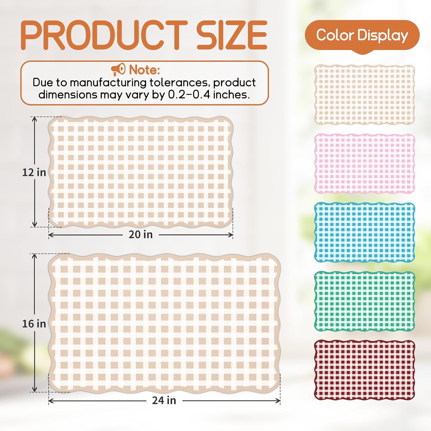 Scalloped Dish Drying Mat, Absorbent Gingham Mat, Beige, 24" x 16" image 3