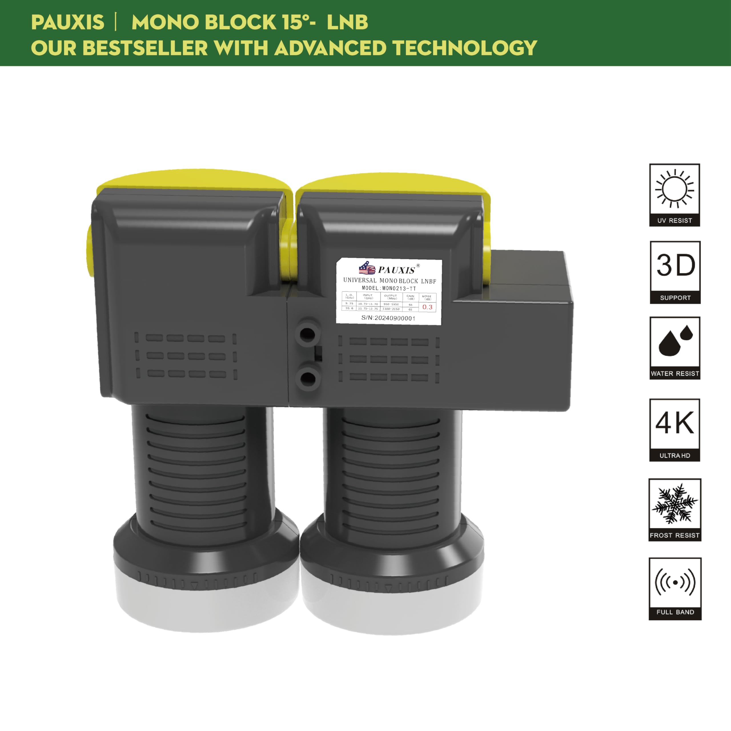 Monoblock LNB Twin universel 15°