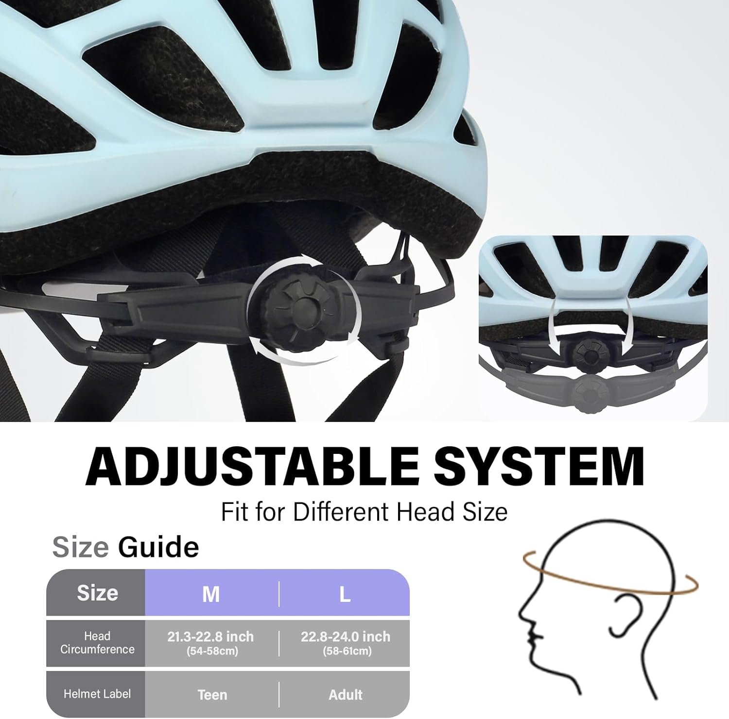 Youth Adult Road Bike Helmet, Men Women Adjustable Mountain Bicycle Helmet with Detachable Visor, 2 Sizes for Age 8-14+ Youth, Kids, Adult - Image 5