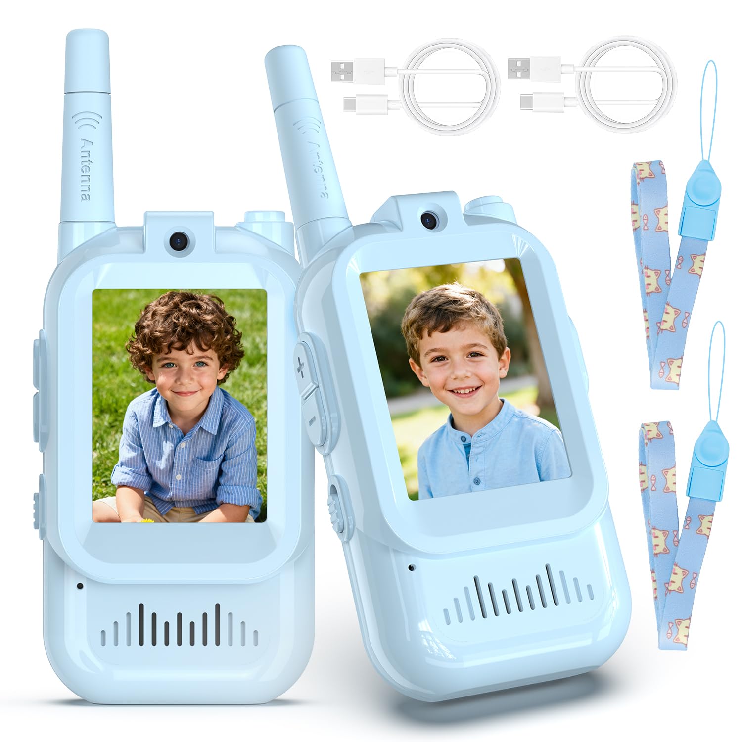 Juguetes Vídeo Walkie Talkie Niños, Azul 2 Piezas 1000FT Recargable Walkie Talkie con Cámara HD & Cambiador de Voz para Niños y Niñas de 3-12 Años, Exteriores, Camping, Senderismo Regalo Walky Talky