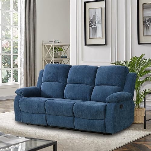 Miniatura 2 de Juego de sofá reclinable manual, 2 piezas, sofá reclinable de franela azul para sala de estar
