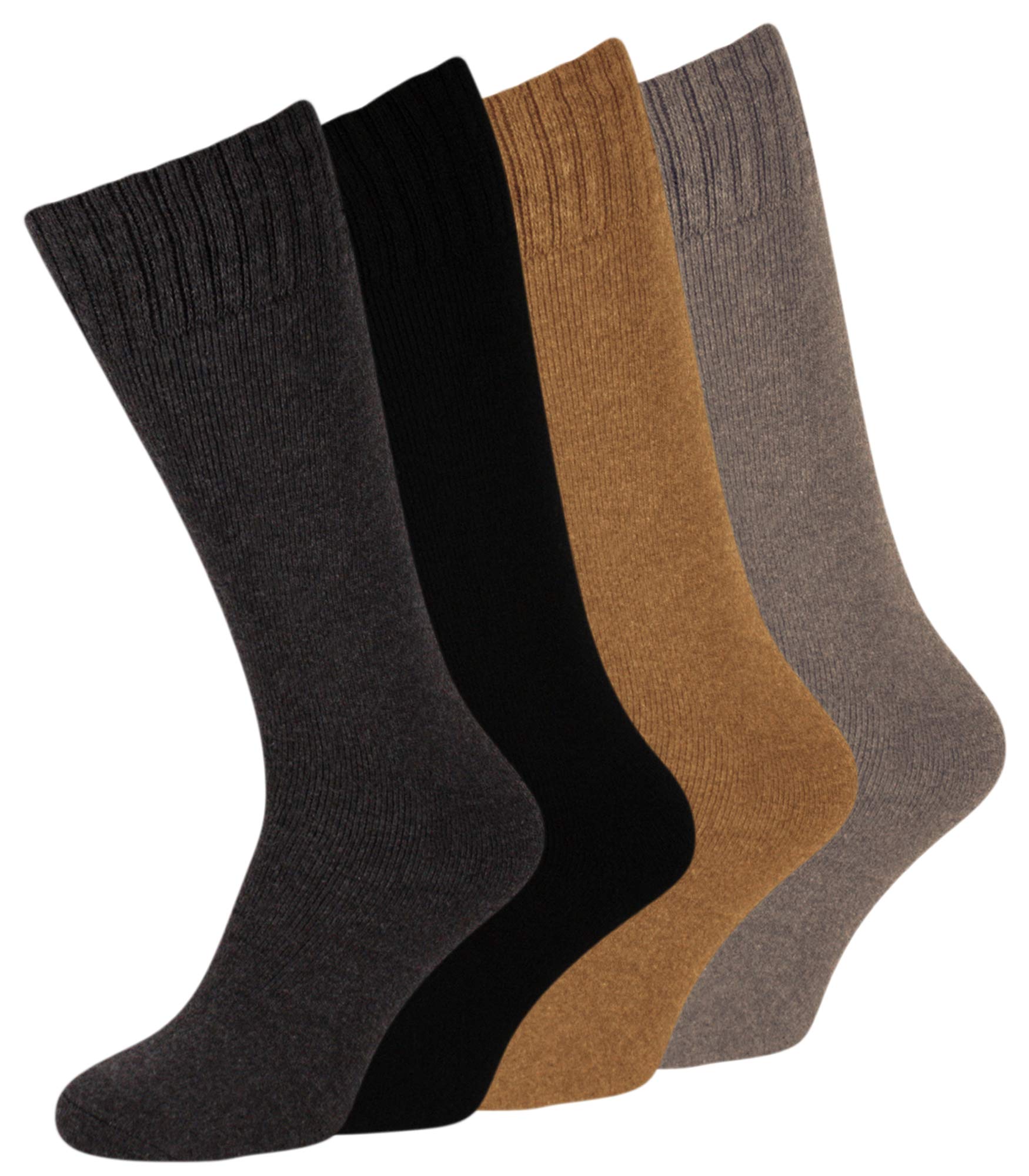 Mens Long Thermal Merino Wool Blend Thick High Socks 2.4 Tog Extra Warmth Comfort UK 6-11 in Black (4 Pair Pack (Camel, Huskey, Charcoal, Black))