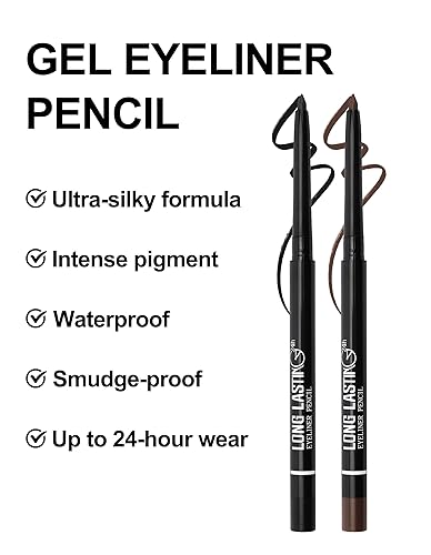 Erinde Brown Gel Eyeliner for Mature Women - Waterproof Smudge-proof Eye Liner Pencil, Gel Cream Matte Texture, Built-in Sharpener, Long Lasting Precision Waterline Eyeliner for Older Women(2PCS-Brown)