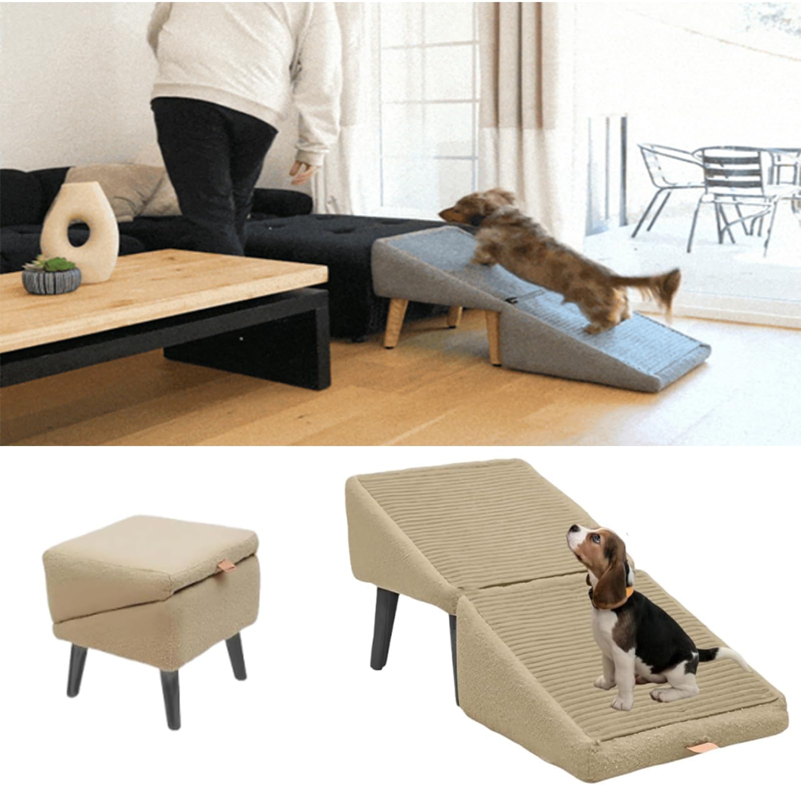 Generico Rampa per Cani 2 in 1 Pieghevole per Auto, Scale Antiscivolo per Animali Domestici, Scale per Cani di Piccola Taglia, Scale Portatili Leggere per Gatti, per Letto,Divano,Cachi