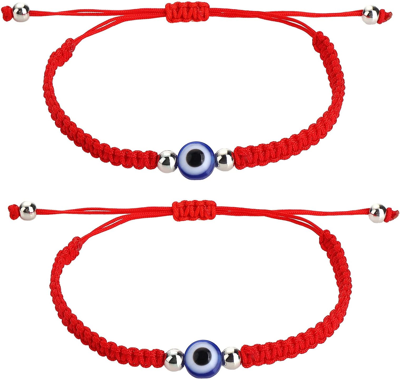 2 Evil Eye String Bracelets - Handmade Black String Protection Lucky Friendship Bracelets