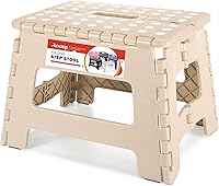 Vista 47 de ACSTEP Taburete plegable de 9 pulgadas, capacidad de 300 libras, taburete antideslizante con asa, taburetes plegables de plástico para niños, Negro