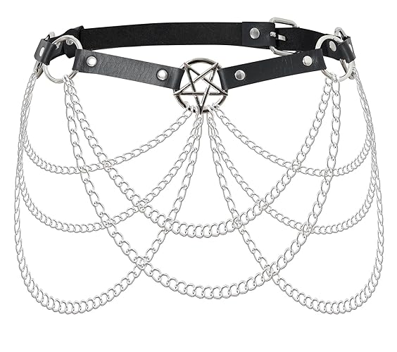 WARANDOD Punk Belt Waist Vest Body Chain Goth Women’s Body Belt Goth Costume Accessories Pu Leather Chain Adjustable Body Jewelry for Women Party Gifts Ladies(Fits Waist 29.92IN-39.76IN) - A:Black - 1:A