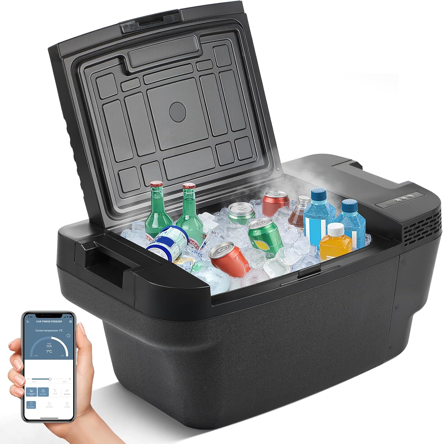 Car Refrigerator for Tesla Model Y 2019-2026, 37QT(35L) -4℉~68℉ Car Fridge - 12/24V DC, 120~240V AC Cooler Refrigerator for Tesla Model Y, Freezer Cooler for Camping, Outdoor, Driving (App Control)