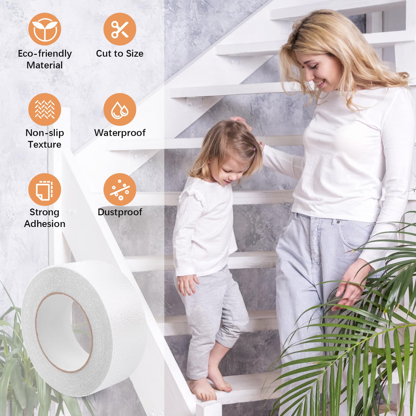 VMUTGA Cinta Antideslizante Transparente 5cm X 10m, Autoadhesiva para Escaleras, Impermeable para Interior y Exterior