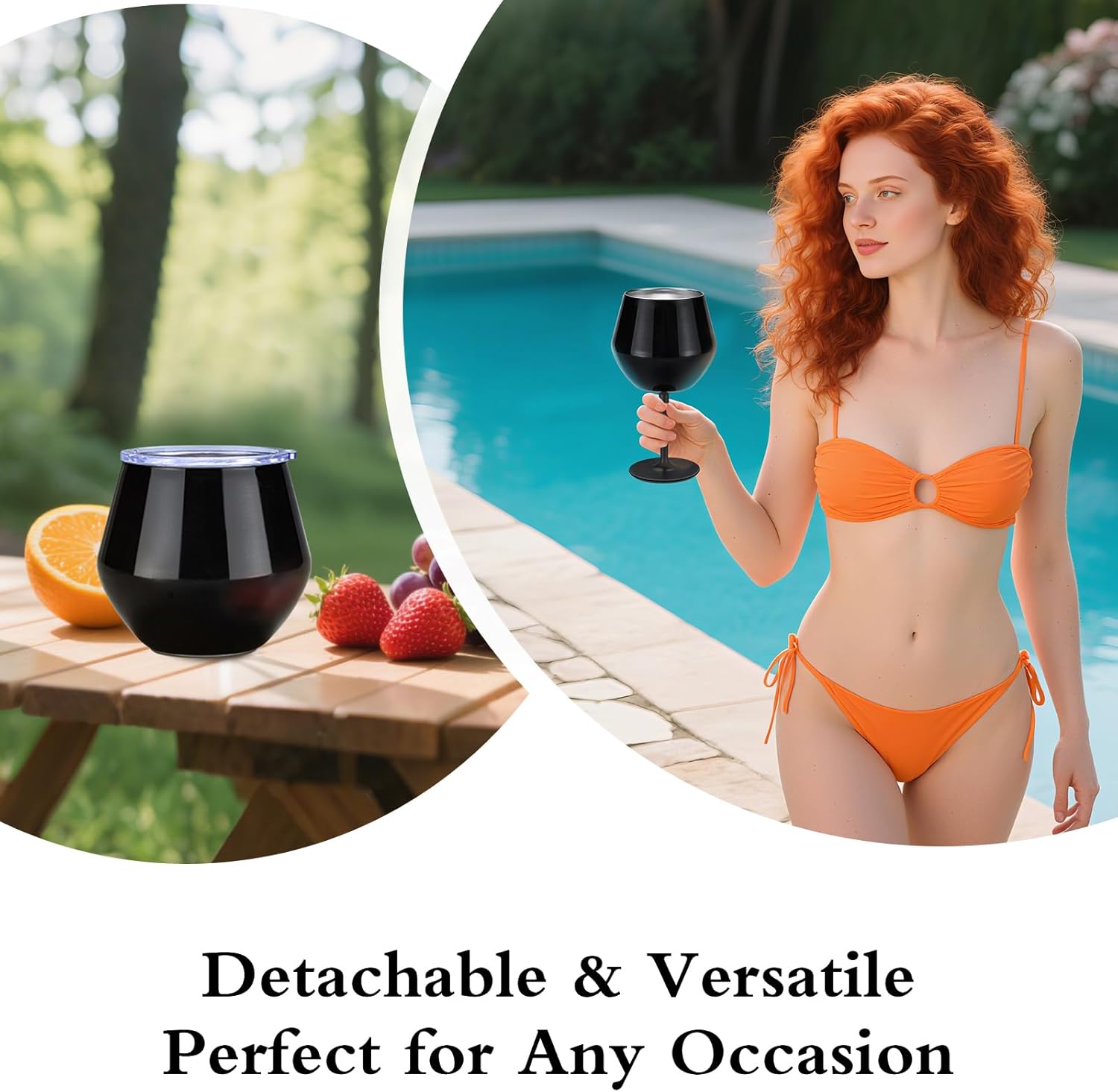 14oz Wine Glasses with Detachable Stem, Insulated Stainless Steel Wine Tumbler with Lid & Anti-Slip Base, Multi-Functional Cup for Gift Party Outdoor Travel Home Use (Black)